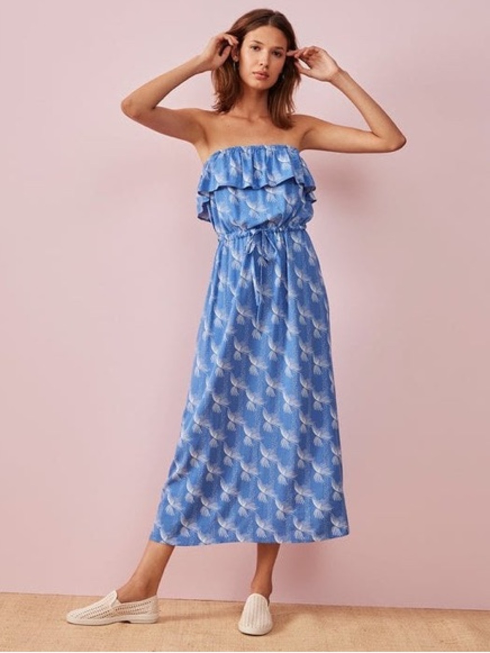 Strapless Ruffle Maxi Dress in Light Blue